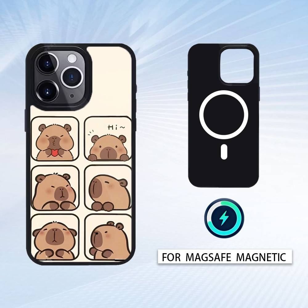 H-Happy C-Cute Capybara Cartoon Phone Case For iPhone17,16,15,14,13,12,Pro,Max,Magnetic For Magsafe Wireless Charging