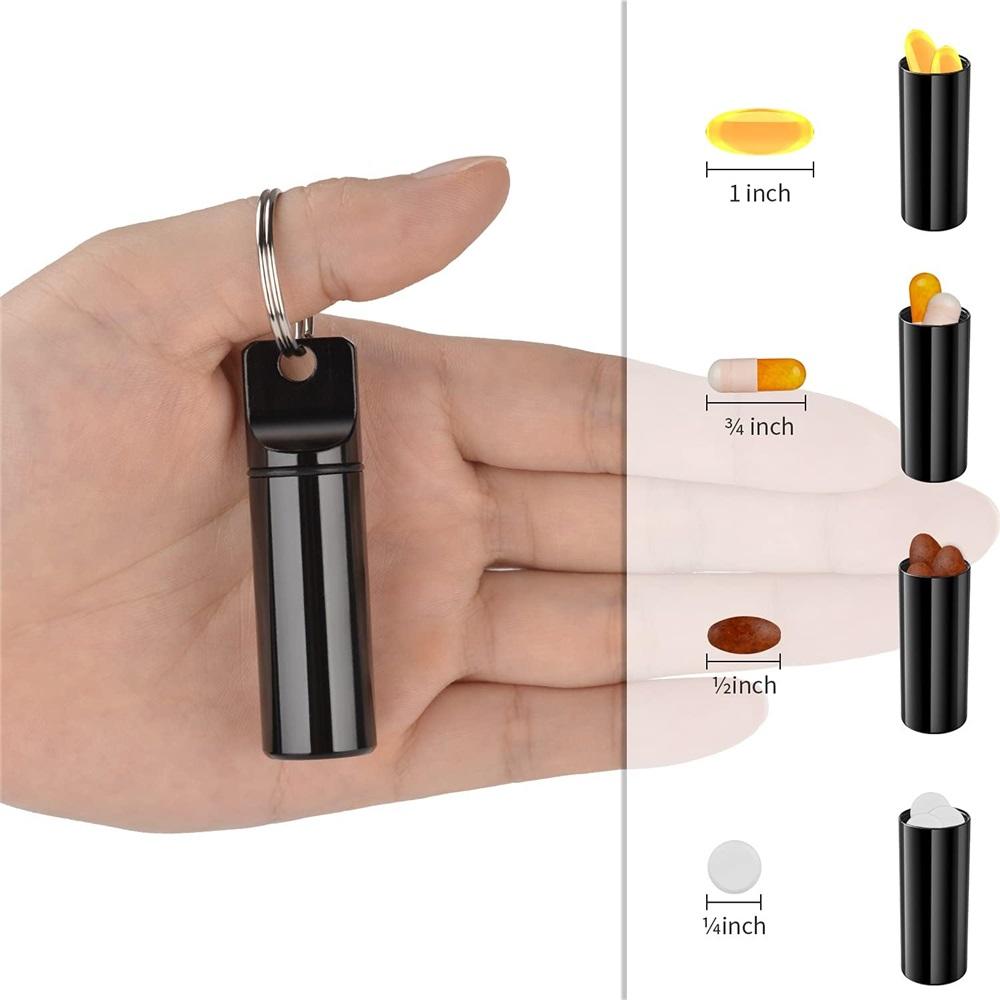 3-Piece Mini Portable Medicine Case Keychain – Aluminum Alloy Pill Organizer – Waterproof, Keyring – Black/Silver/Red For Travel, Handbag