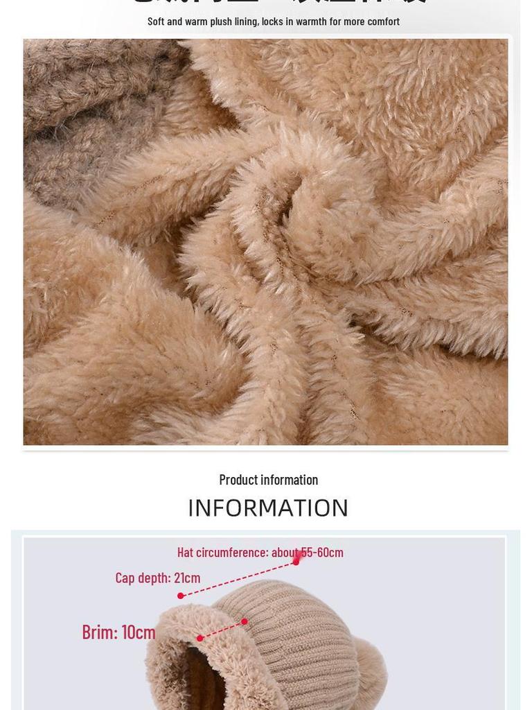 Женская зимняя вязаная шапка со снудом и маской - Ветрозащитная, с плюшевой подкладкой, из теплой шерсти, идеально подходит для велоспорта