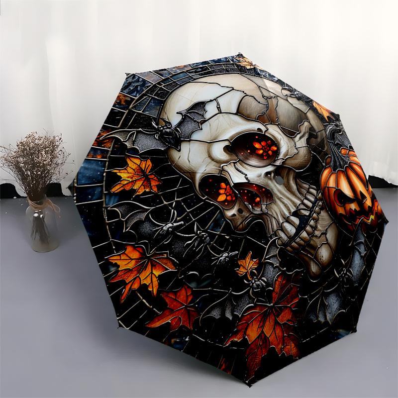 Halloween Skull & Pumpkin Stained Glass Wall Art Umbrella, Christmas Gift Y190