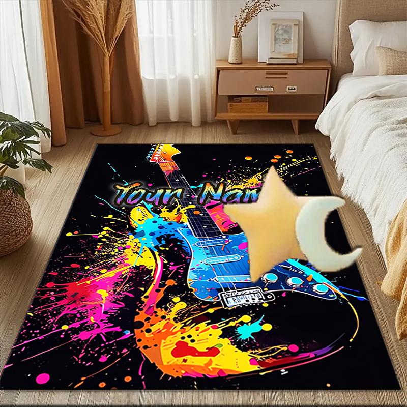 1PC Custom Name Colorful Guitar Splash Theme Floor Mat Ideal for Living Room, Game Rooms, Office, Bedroom Floor Mat Design