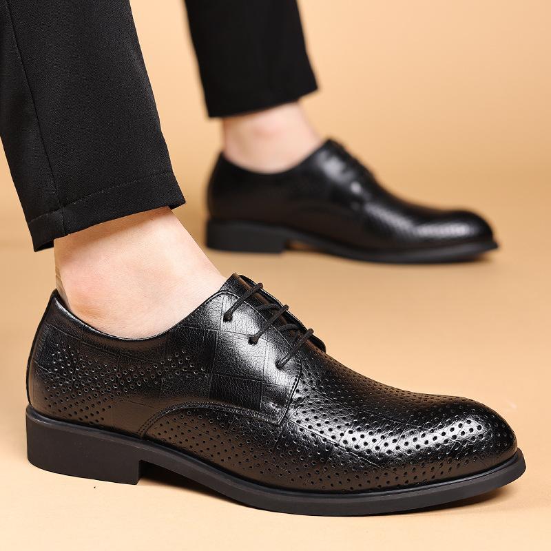 Кожаная обувь мужская летняя дышащая британская модельная кожаная обувь повседневные перфорированные кожаные сандалии с отверстиями мужская