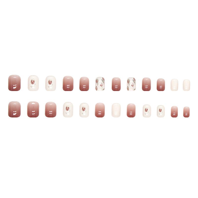 24 шт. Короткие постепенно меняющиеся тюльпаны в стиле ретро с цветочным принтом для ногтей Нежные женские накладные ногти для маникюра с ветром