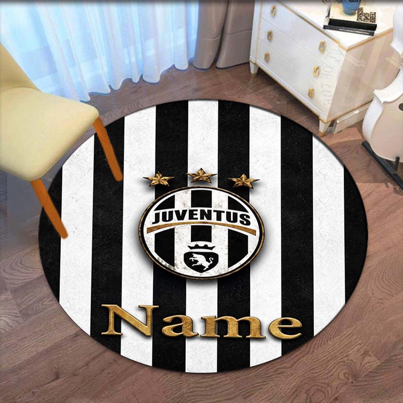 Custom Name Juventus Football Club Printed Round Rug Carpet Chair Rug Area Rug Entryway Doormats,for Office Chair Living Room Bedroom Kitchen Room.