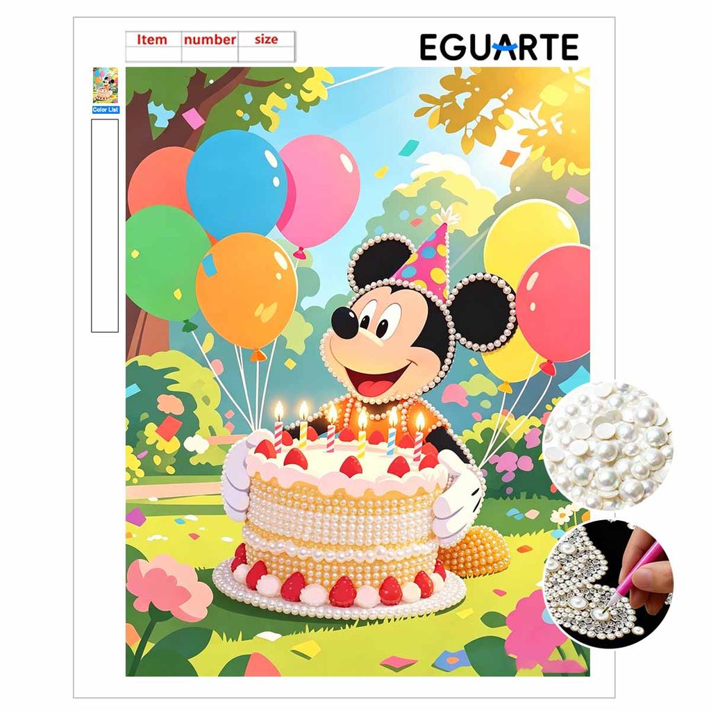 Disney Pearl Art Painting Mickey Birthday Cake Wall Decor Fun Party Picture Crafts Adult/Beginner Gift Creative Home Decor Unframed