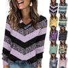 Women's Fashionable Oversized V-Neck T-Shirt With Patchwork Print Long-Sleeved Pullover Top