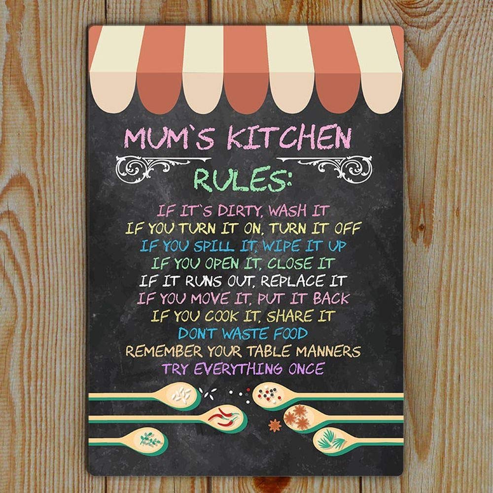 Vintage Style Metal Tin SignMum's, Kitchen Rules Metal Tin Sign Nostalgic Metal Sign Home Decor for Club Bar Cafe