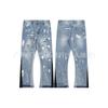 Unisex Distressed Patchwork Wide-Leg Denim Pants With Graffiti Print Loose Fit Casual Jeans Teens Adults