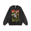Unisex Oversized Hoodie With Anime Character Print Distressed Wash Cotton Long Sleeve Streetwear