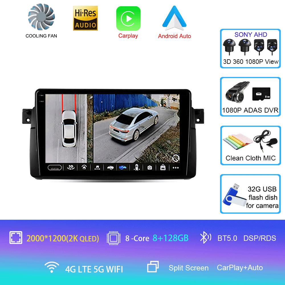 Автомагнитола Android 14 Carplay Для BMW E46 M3 1998 1999 2000 2001 - 2006 Навигация GPS Мультимедийный плеер стерео wifi+4G BT 2 DIN