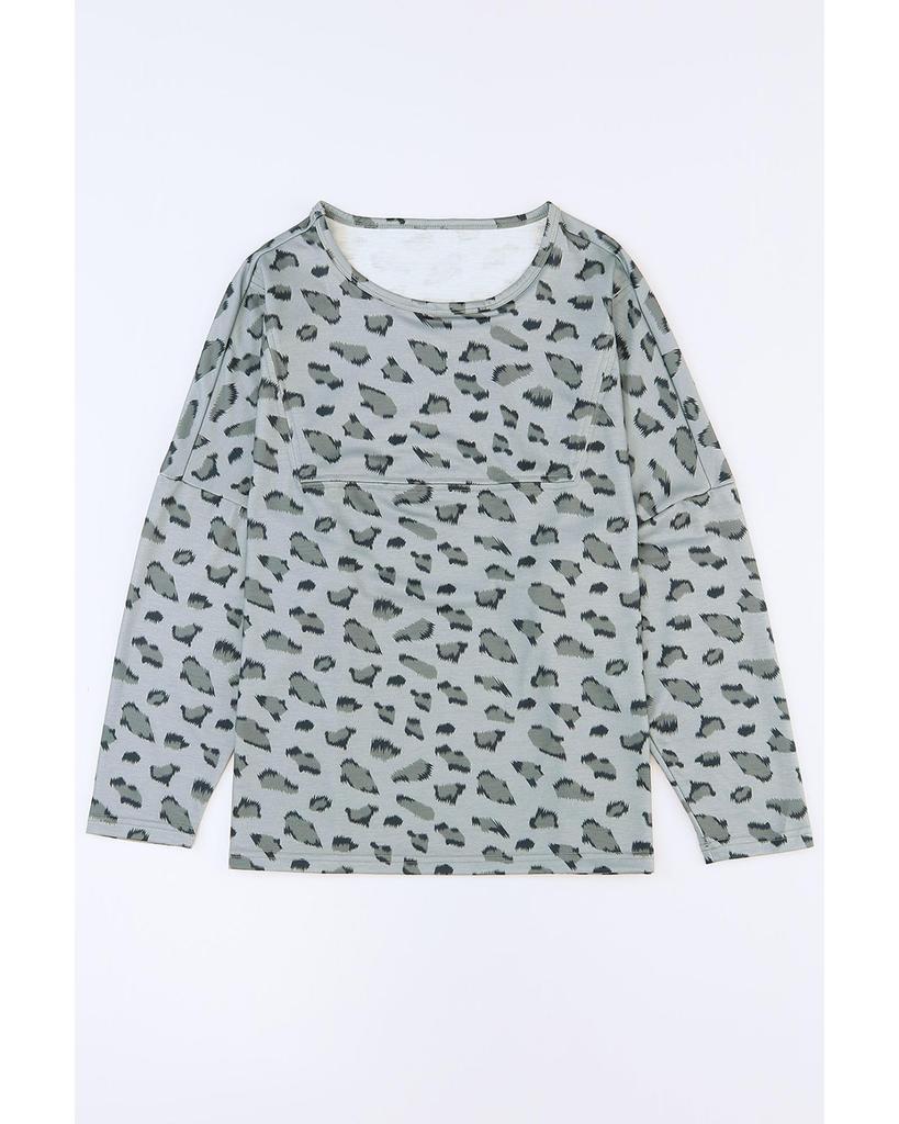 Azura Exchange Animal Print Stitching Loose Long Sleeve Top