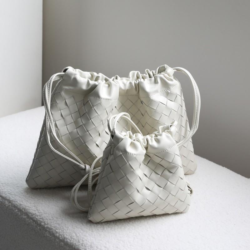 Genuine Lamb Leather Woven Clutch Crossbody Bag Women Soft Square Shoulder With Drawstring