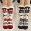 1 Pair Winter Floor Socks Thickened Fuzzy Plush Warmth Retention Christmas Elk Snowflake Print Leg Warmer Silicone Bottom Fall Winter Floor Socks