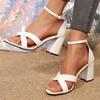 Лето 2025 Бренд Элегантные Женские Офисные Сандалии Мода Горячая Распродажа Средний Толстый Каблук Леди Элегантные Туфли для Платья Сандалии для Платья Женские