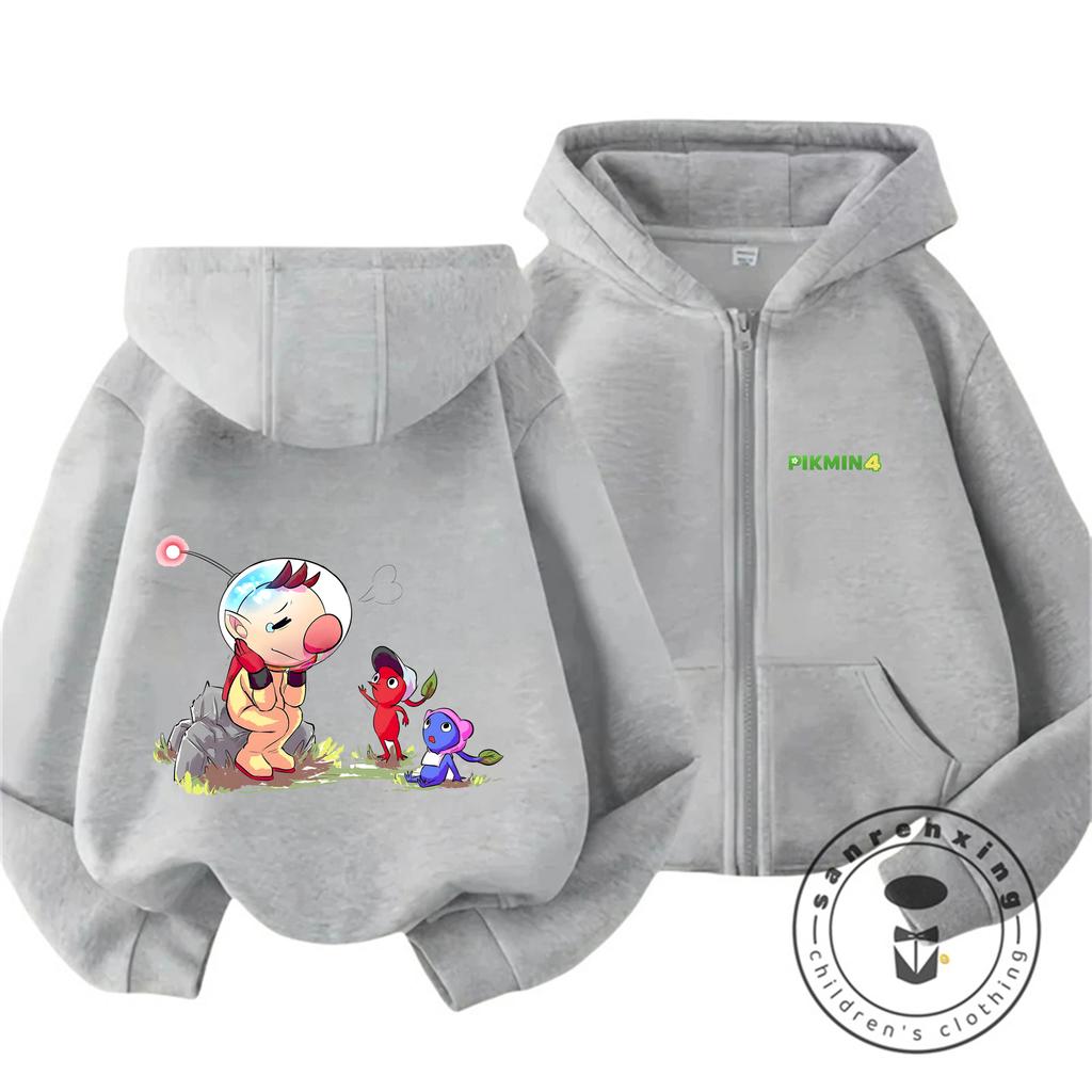 Cute Pikmin Carrying Strawberry Full Zip Hoodie Children 3-14 Years 2026 Adventure Hooded Casual Top