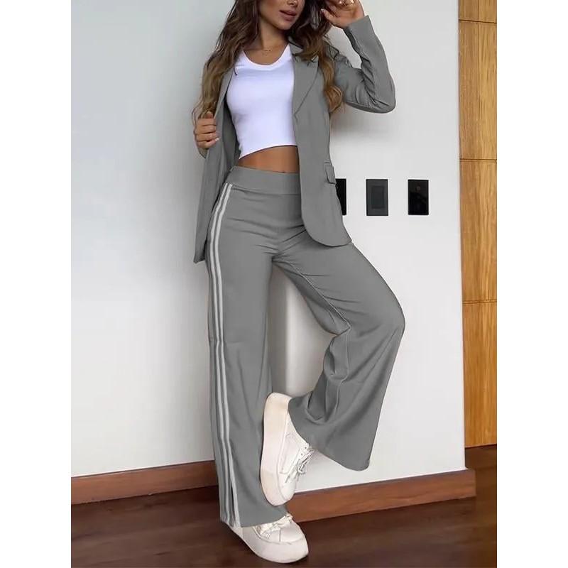 Womens Casual Blazer Wide Leg Pants 2-Piece Set Fall Winter Streetwear