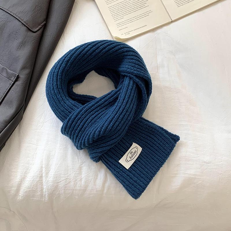 Solid Color Scarf Women's Winter Versatile Knitted Warm and Cold-proof Couple Student Scarf Tide