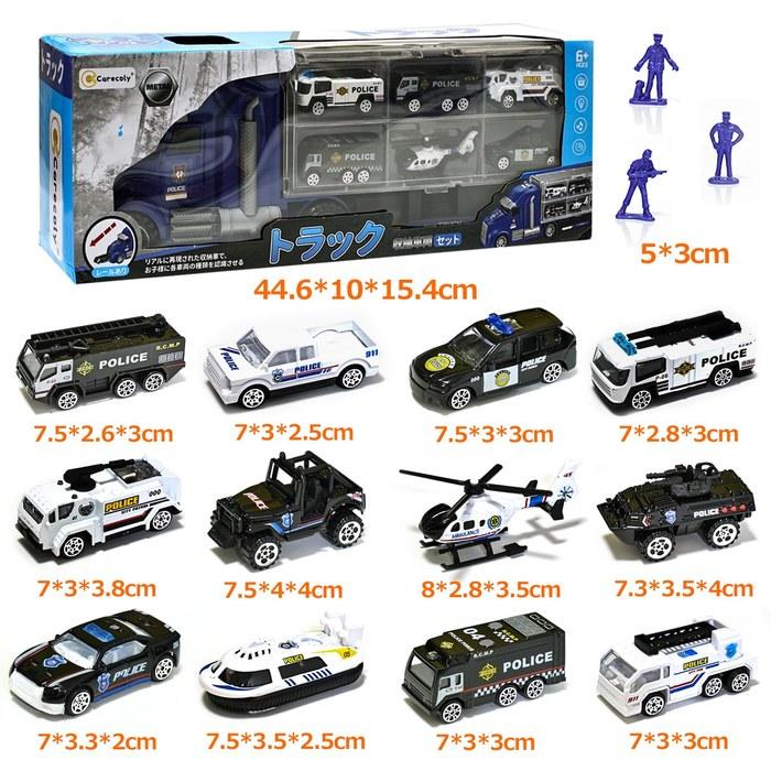 Набор Police Vehicle Set от Carecoly - Набор литых машинок с большим транспортером - Игрушечные машинки из сплава с военной картой - Синий