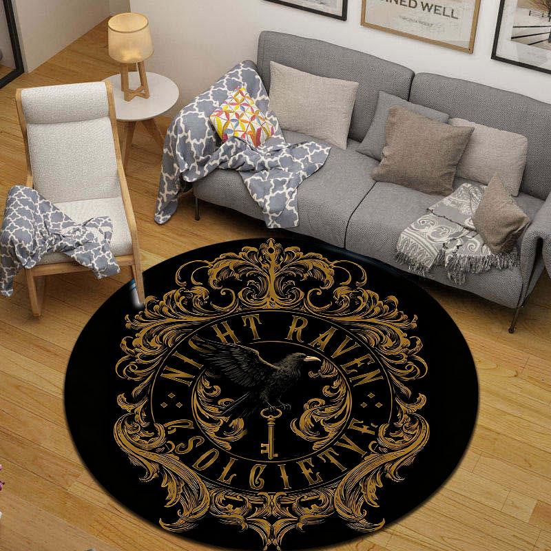 Elegant Round Botanical Multicolor Area Rug, Non-Slip Floor Mat for Bedroom