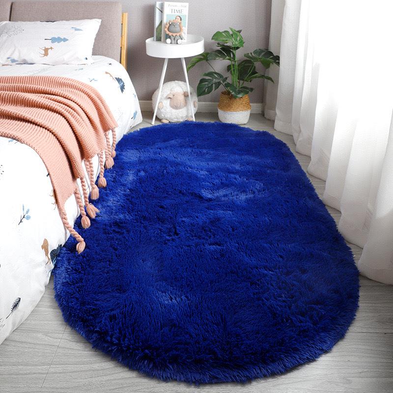 Wool Ins Silk Tiedye Oval Rug Long Pile Carpet For Living Room Bedroom Bedside Cloakroom Decorative Floor Mat