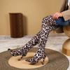 European and American High Heeled Leopard Print Pointed Fashion Boots, Women's Oversized Slim Heel Over Knee Elastic Boots