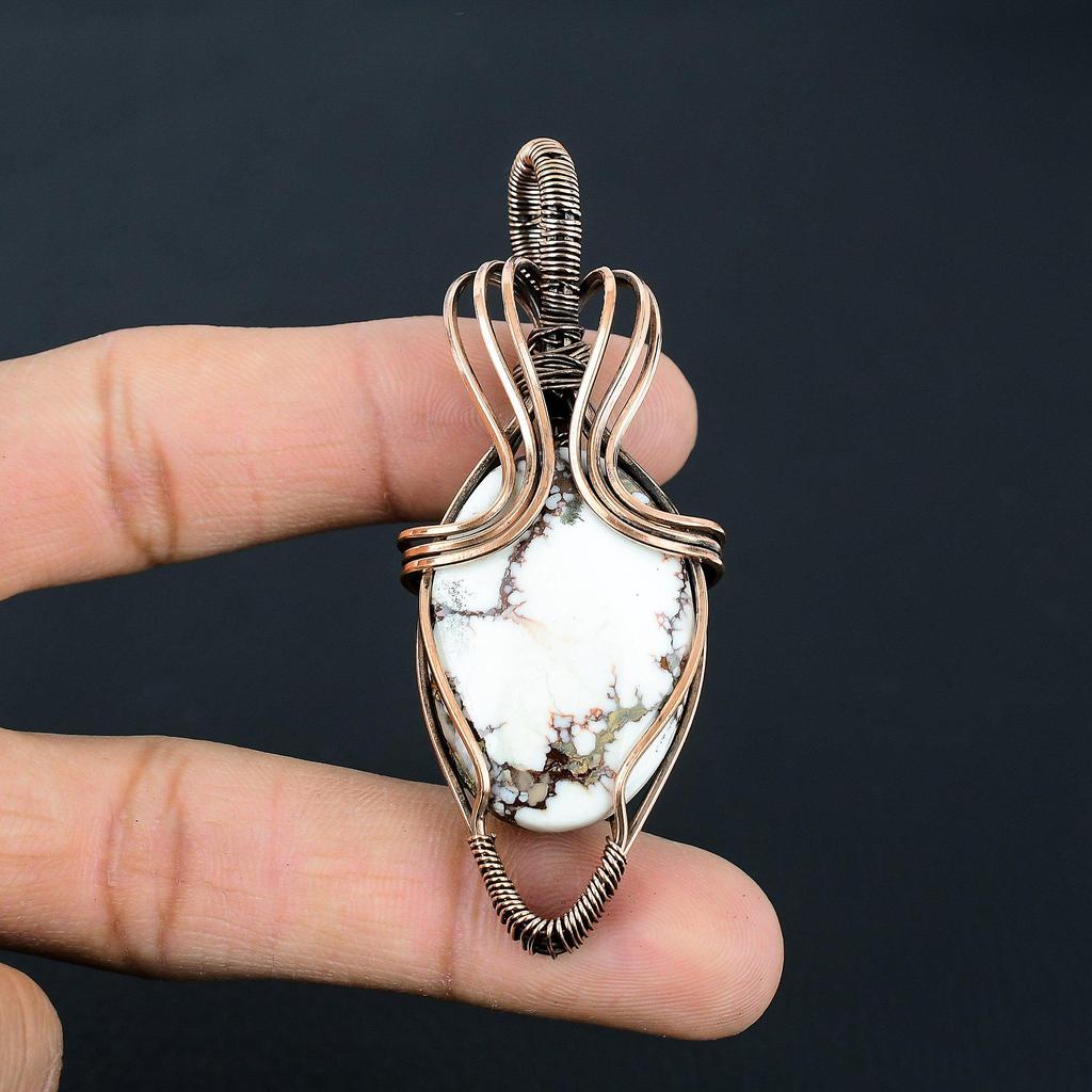 Wild Horse Gemstone Handmade Pure Copper Wire Wrap Jewelry Pendant For Memorial Day
