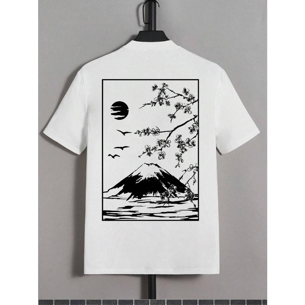 Футболка с визитной карточкой Tokyo Sakura Mount Fuji, мужская модная футболка, хлопковая летняя повседневная футболка в стиле хип-хоп, свободная хлопковая футболка