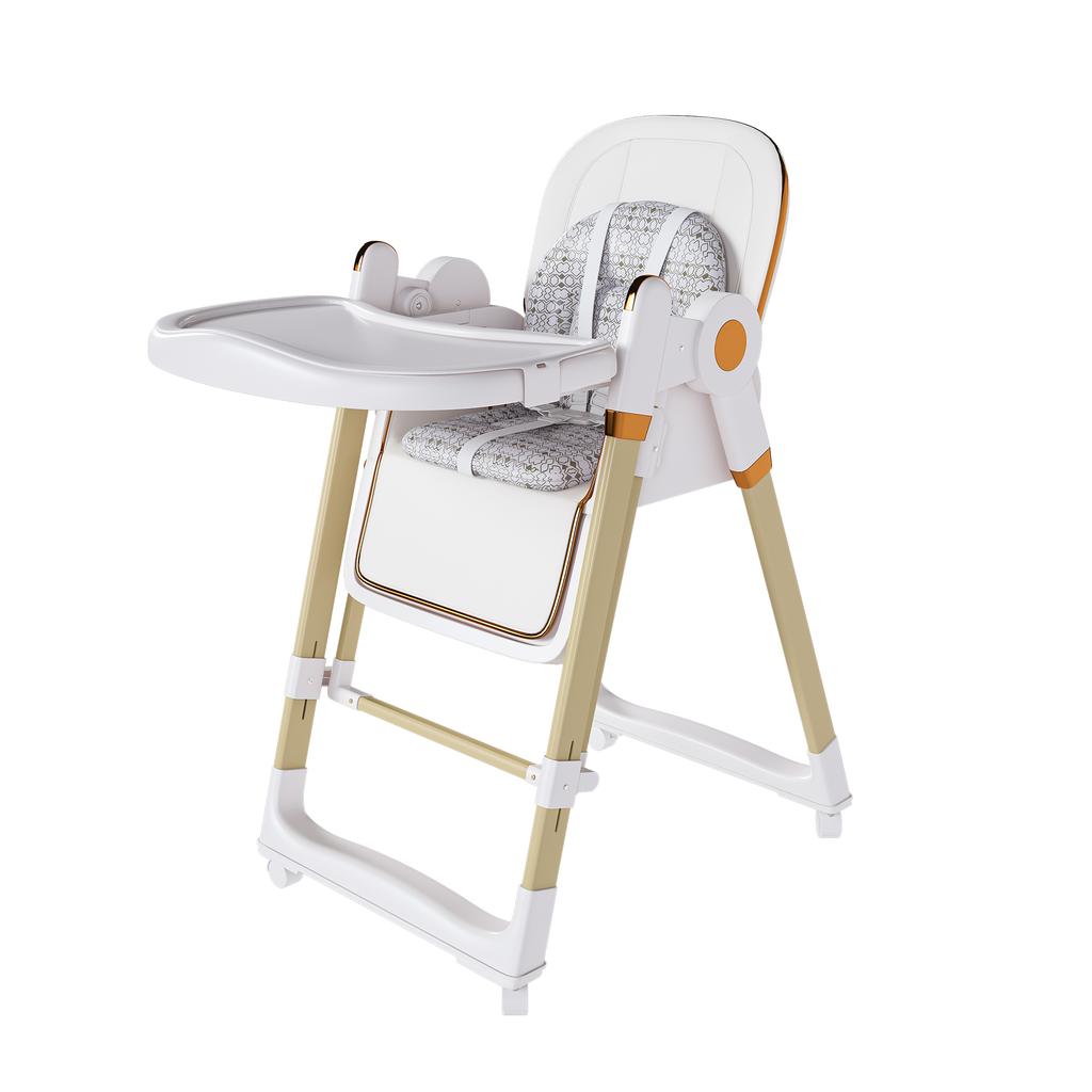 2-in-1 Baby High Chair with Rocking Function, 5-Point Safety Harness, Locking Wheels, Removable Tray, Foldable & Height-Adjustable, White