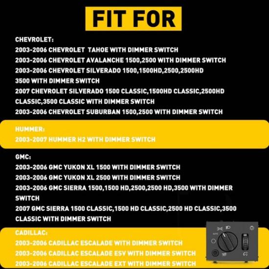 Headlight Switch Headlamp Dimmer for Chevy GMC Silverado Sierra Yukon 2003-2007