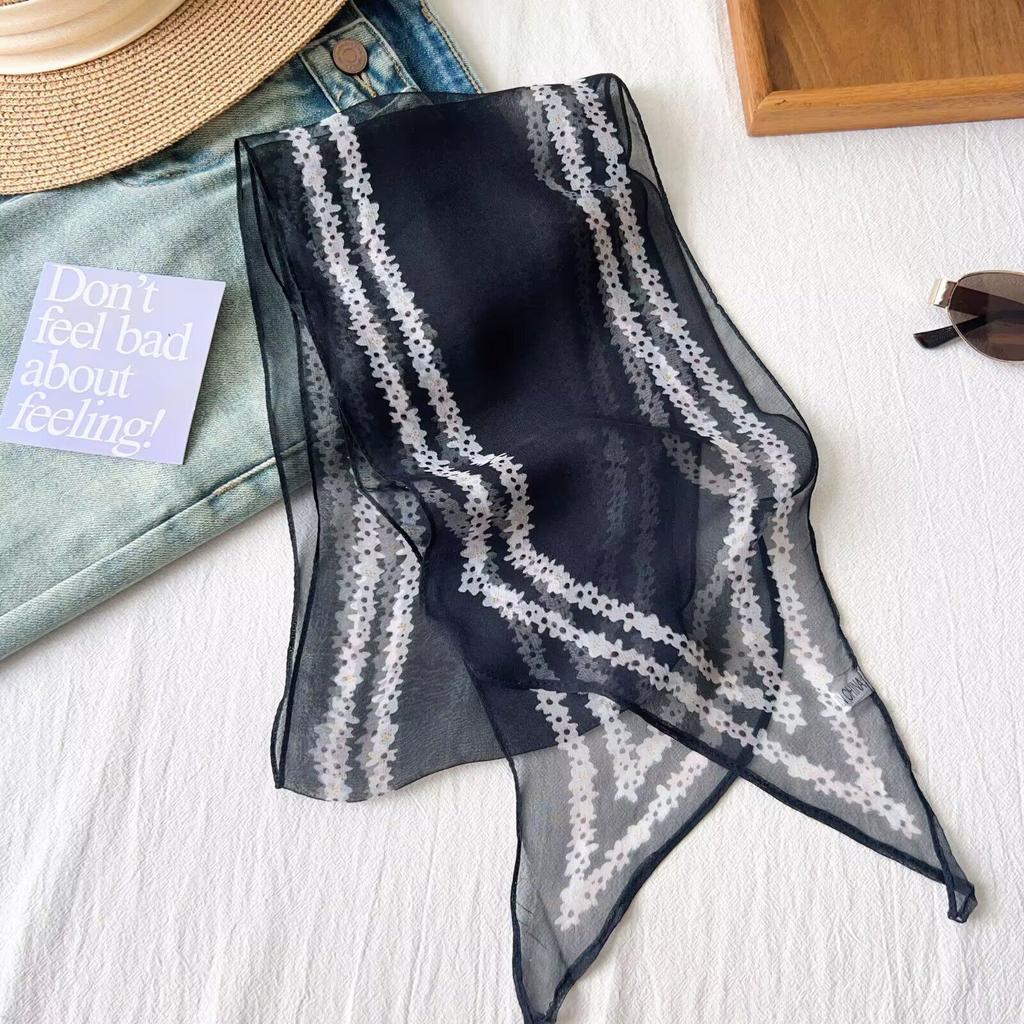 Light and breathable silk scarf women's streamer narrow long scarf fashionable versatile elegant temperament summer yarn scarf small scarf
