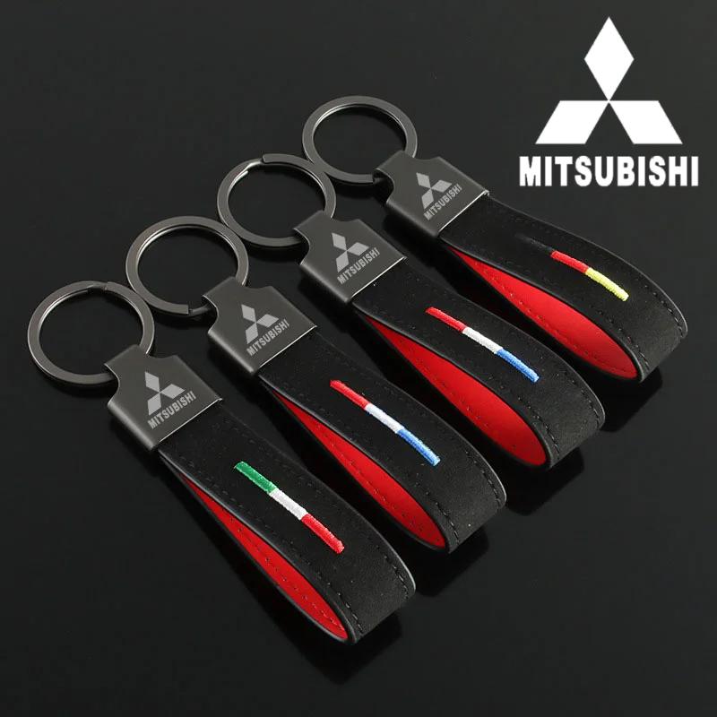 Suede Key Chains Car Logo Keyring Key Holder Pendant for Mitsubishi ASX EVO Lancer Montero Mirage Grandis Outlander Xpander