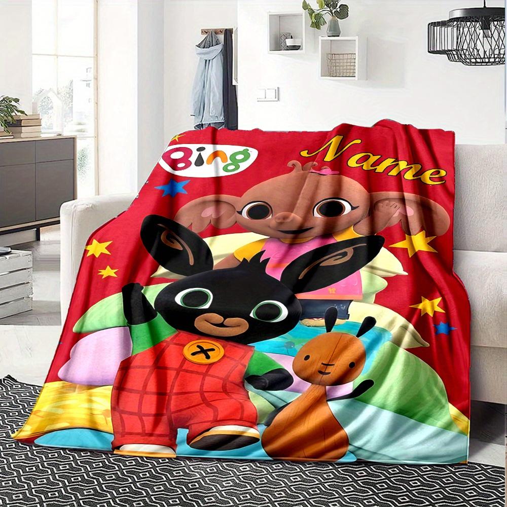 Bing Bunny And Friends Flannel Blanket With Personalized Name Soft And Comfortable Shawl Blanket For All Seasons Suitable For Home Travel Camping