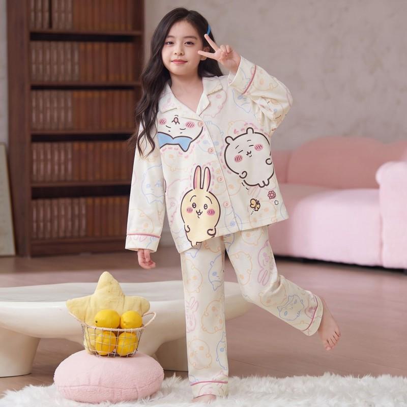 Girls Warm Long Sleeve Pajama Set With Cartoon Print Soft Fleece Sleepwear Kids 8 Years