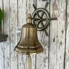 Brass Door Bell with Ship Wheel - 10.16 Cm, Shiny Brass Finish, Wall Hanging Home Decor