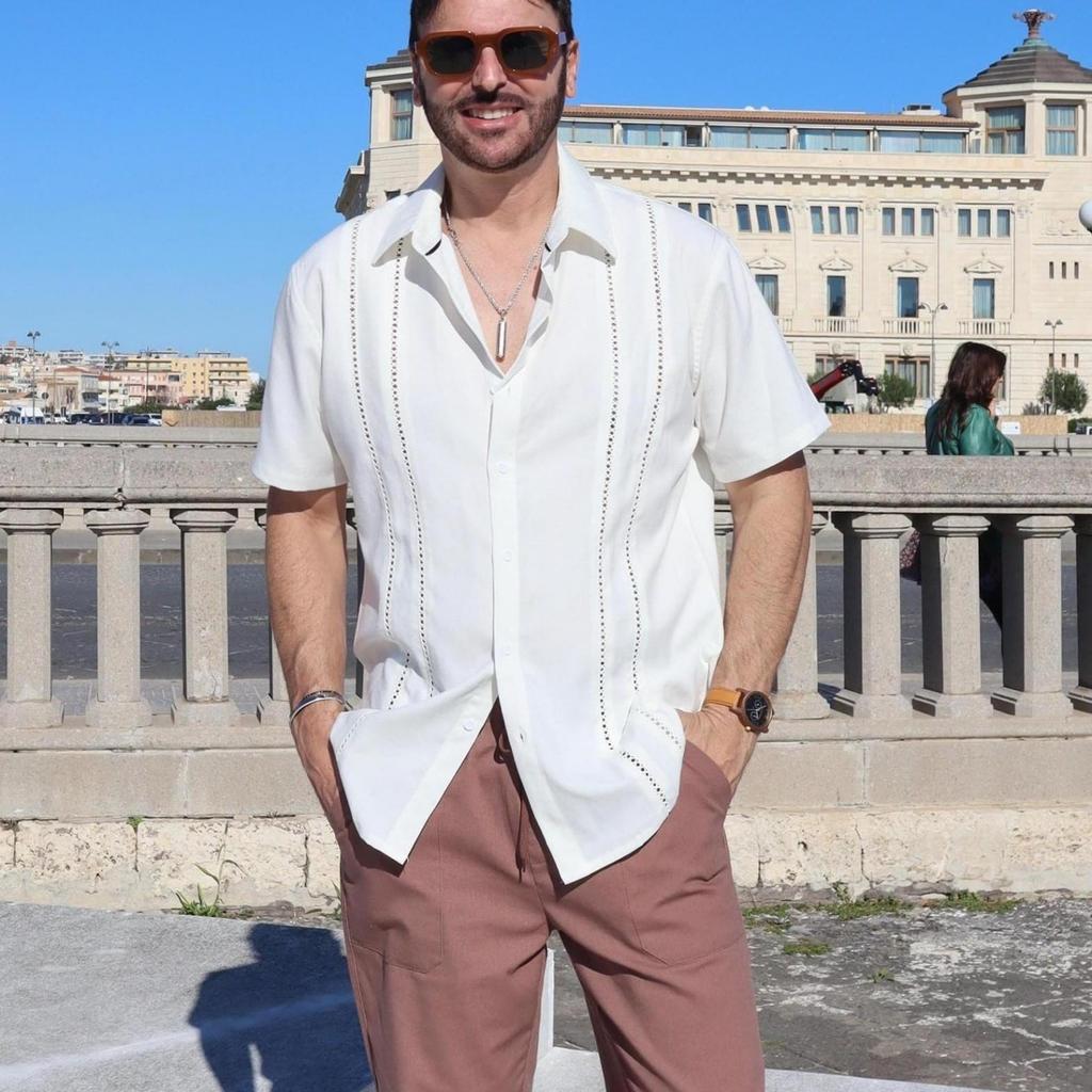 Men's Casual Short Sleeved Button Up Shirt, Summer Beach Shirt