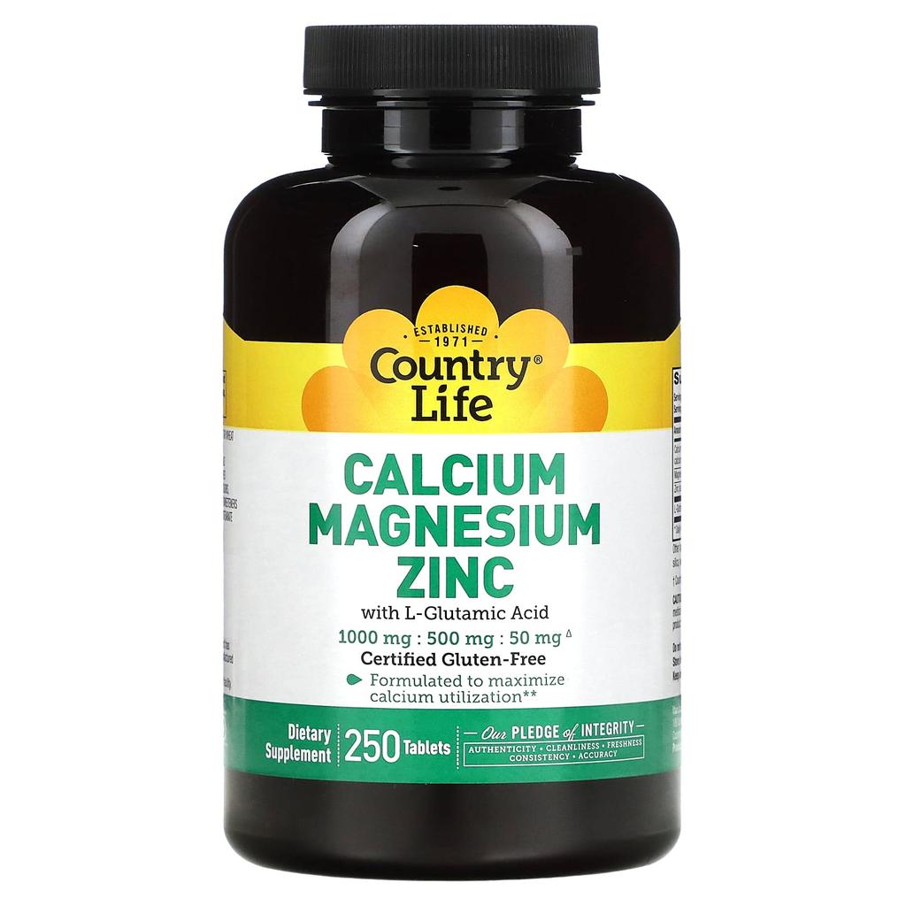 Country Life Calcium Magnesium Zinc, 250 Tablets