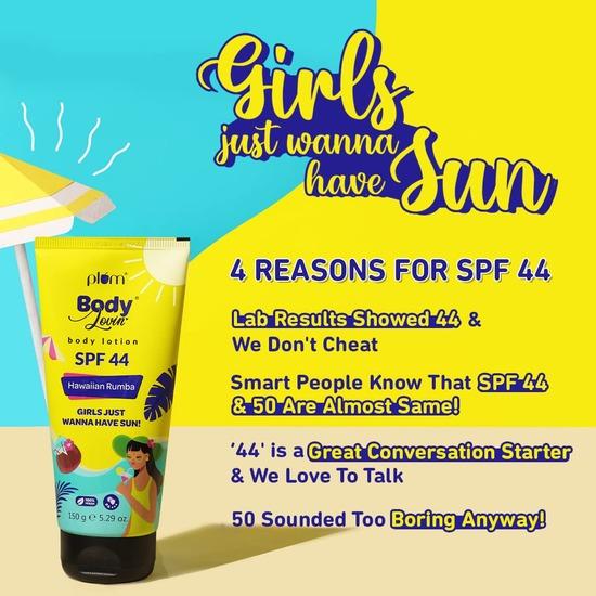 Plum Лосьон для тела BodyLovin' Hawaiian Rumba | Солнцезащитный крем для тела с SPF 44 PA+++ | Для всех типов кожи | Свежий пляжный аромат | 100% веганский