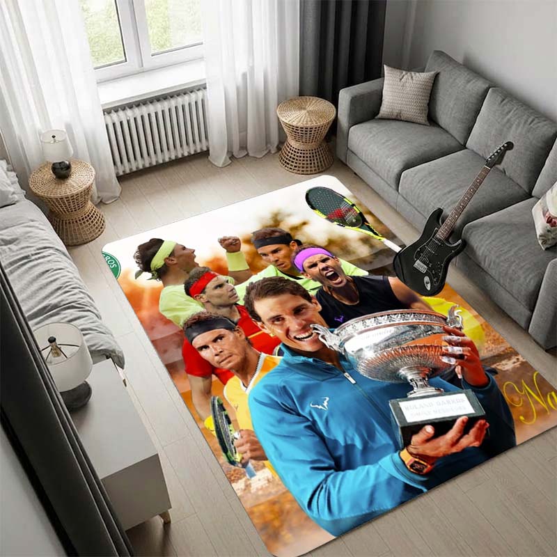 Rafael Nadal Area Rug, Tennis Player Portrait Arc de Triomphe Print Non Slip Floor Carpet for Living Room Bedroom Sports Fan Decor