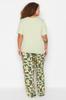 Женский стильный трикотажный пижамный комплект больших размеров с мятным принтом