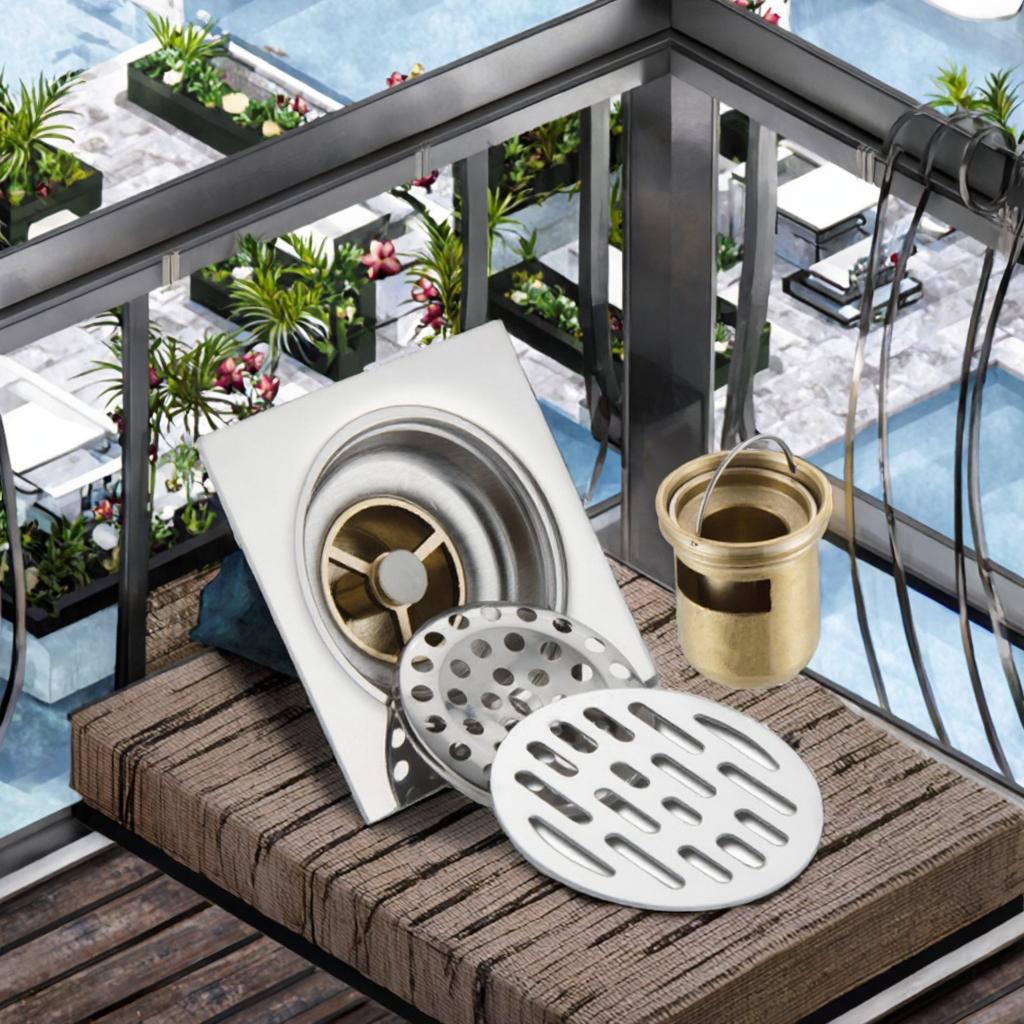 Stainless Steel Square 4 Inch Modern Polished Strainer Bathroom Balcony Sewer Anti-clogging Thickened Floor Drain Faucet Push