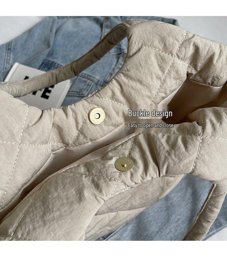 Стеганая хлопковая сумка-тоут в корейском стиле - Большая вместимость, Повседневная наплечная сумка для осени/зимы 2025.