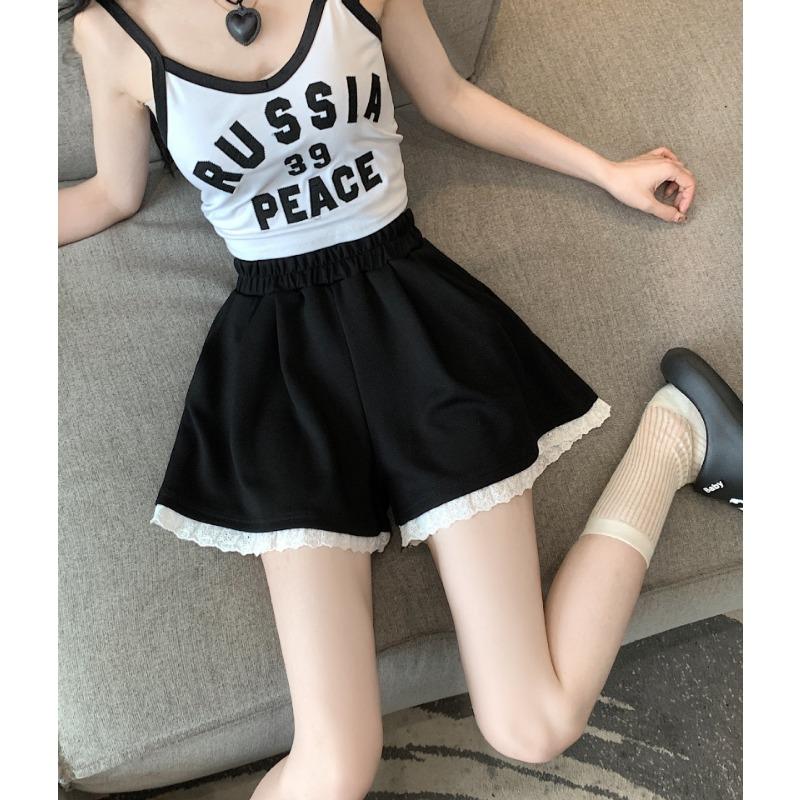 Sports Shorts Women's New Korean Version of Loose Lace Lace Elastic High-waisted Temperament Casual A-line Wide-leg Pants To Wear