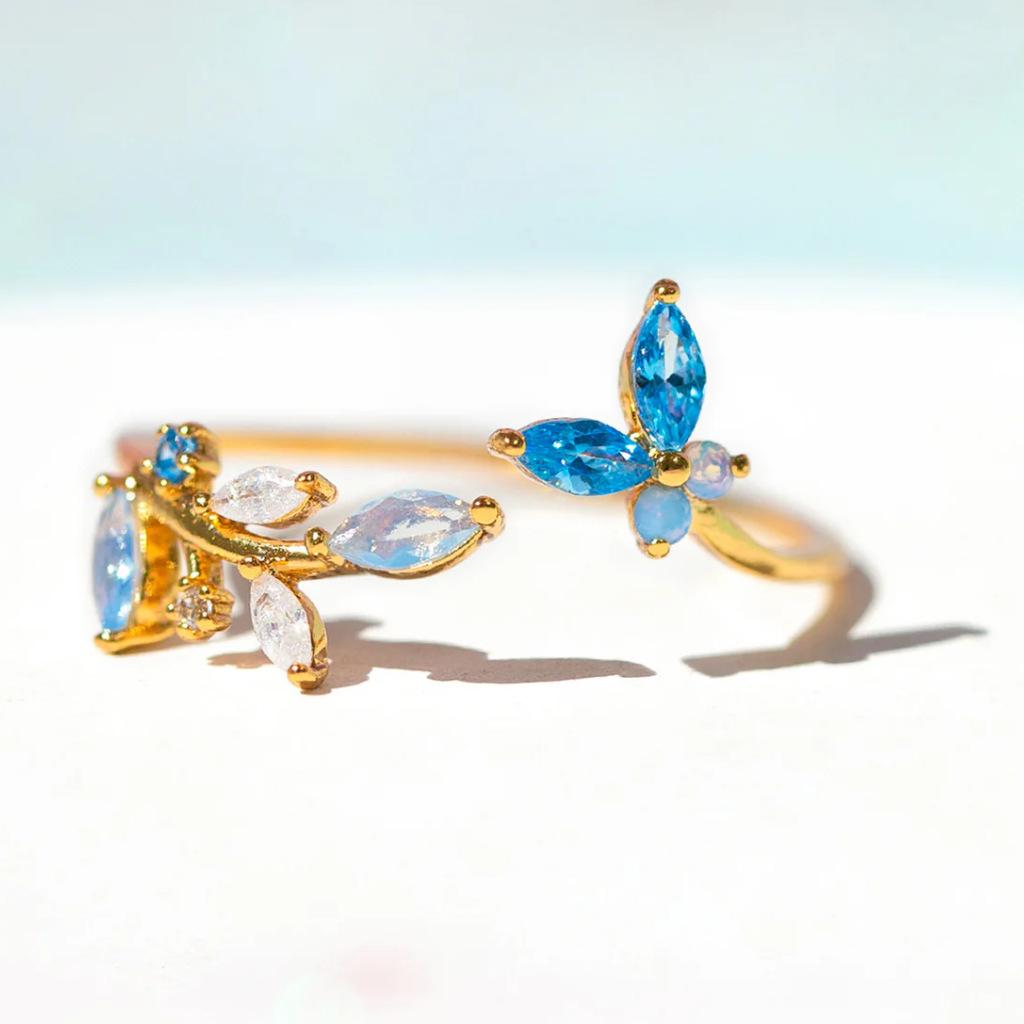 Chic Delicate Bling Colorful Zircon Flower Butterfly Rings For Women Girl Fashion Vintage Zircon Adjustable Wedding Jewelry Gift 2