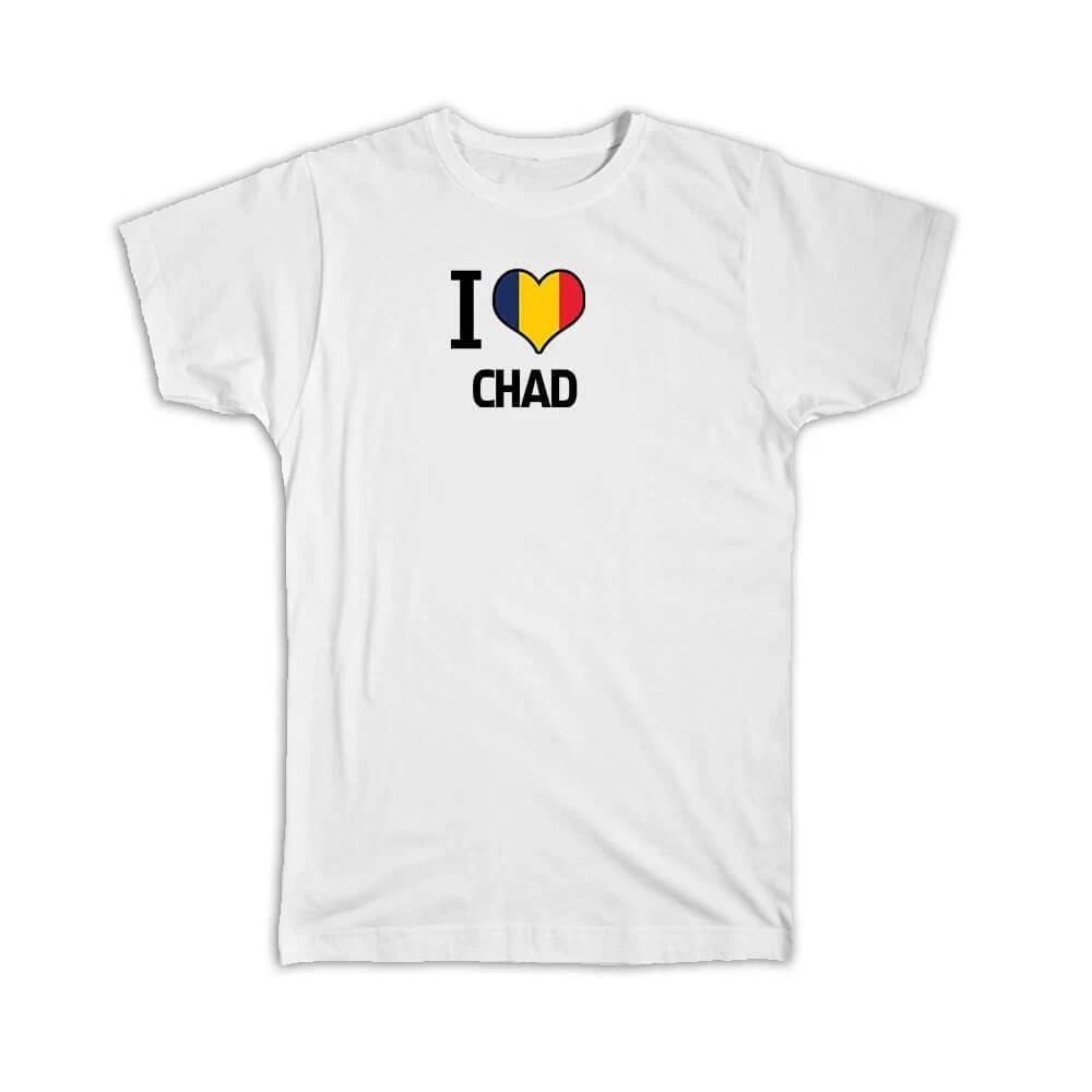 Gift T-Shirt : I Love Chad Flag Heart Country Crest Chadian Expat