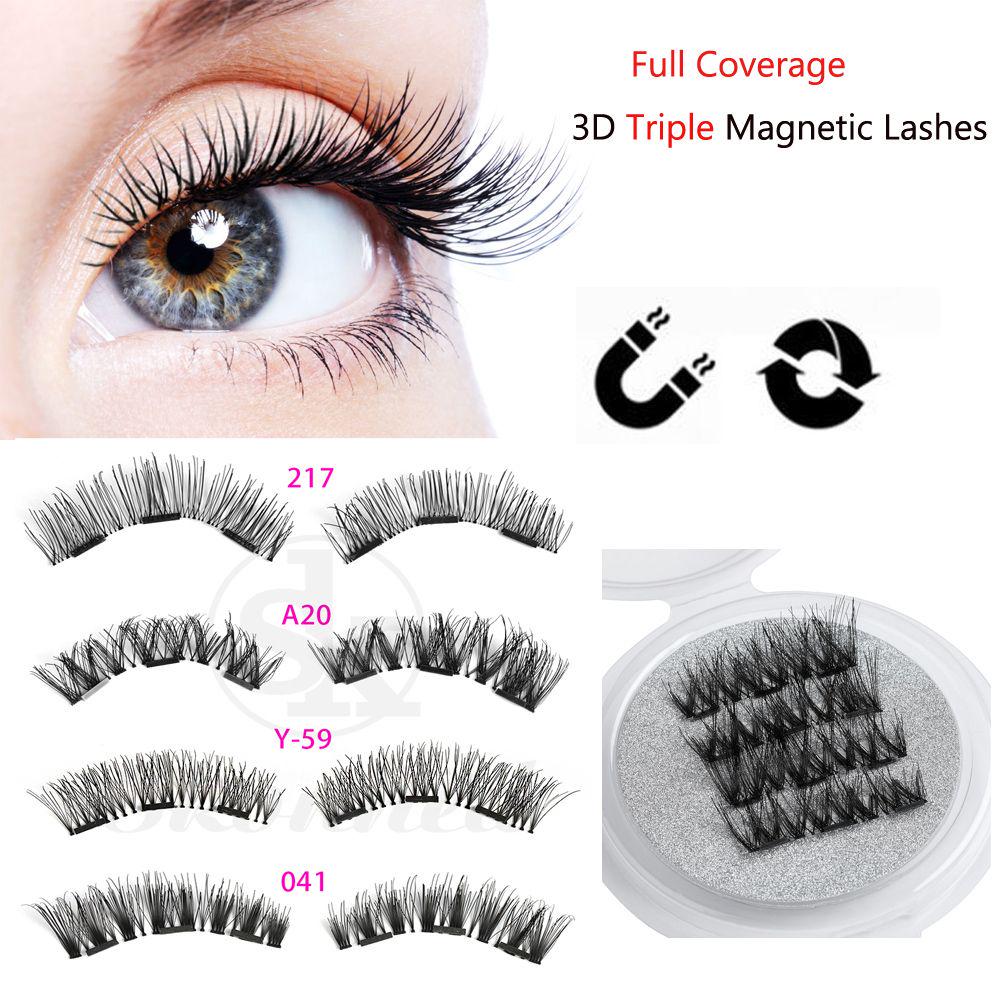 SK SKONHED 4 Pcs Sexy Long Cilia Glue-free Triple Magnet Extension Tools False Eyelashes Cross Wispy