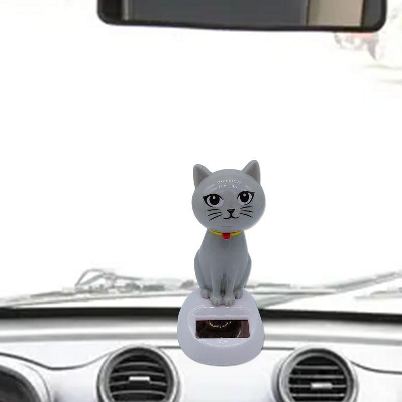 Bobble Head Cat Ornament Solar Powered Dancing Toy Shaking Head Dashboard Doll Solar Swing Doll for Car Interior Decoration