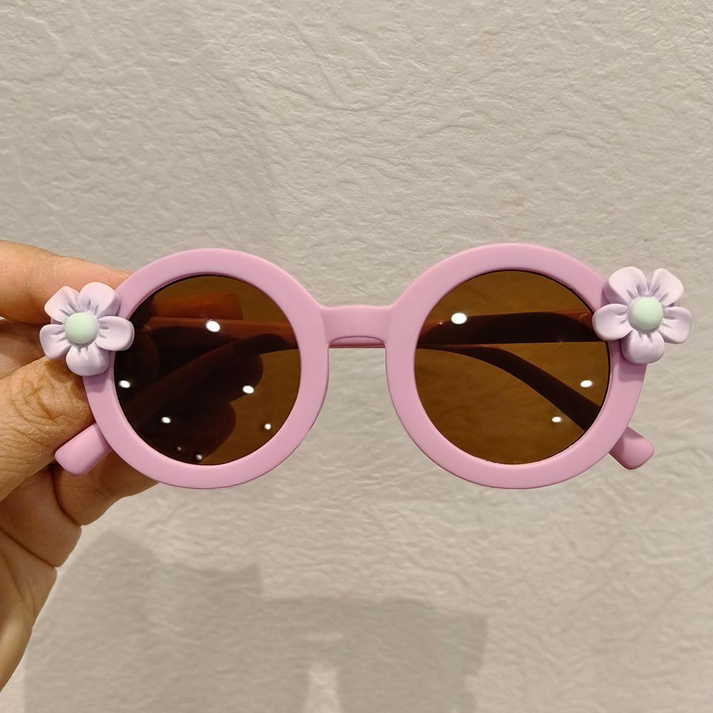 New cute flower children's sunglasses sunglasses women's treasure round frame sun protection cartoon UV protection
