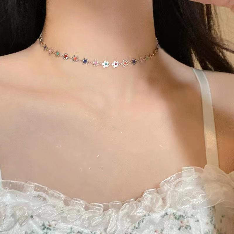 Fashion Enamel Colorful Little Flower Choker Necklace For Women Girls Vacation With Jewelry Accessories3
