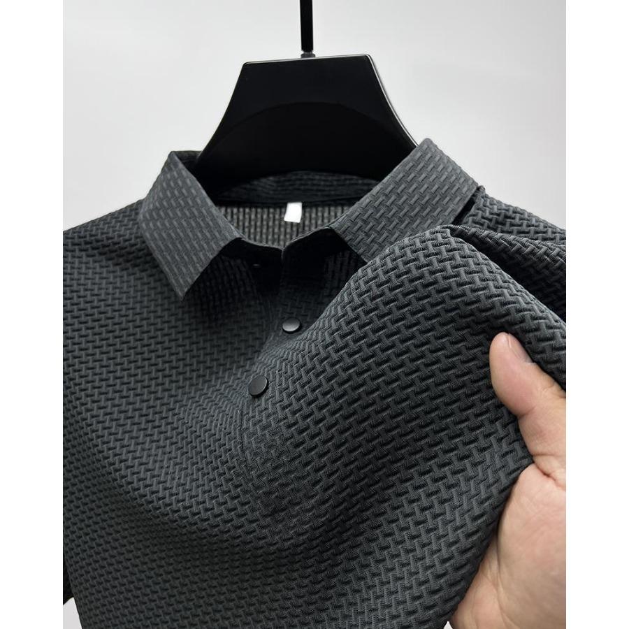 Mesh Ice Silk Polos Top Short Sleeve T-shirt Men's Lapel Collar Summer Solid Color Sliding Polo Shirts