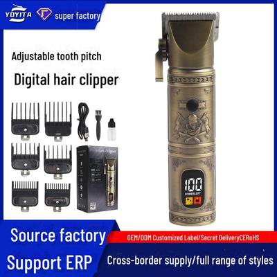Аккумуляторная металлическая электрическая машинка для стрижки волос с цифровым ЖК-дисплеем и регулируемым шагом зубцов для домашнего использования